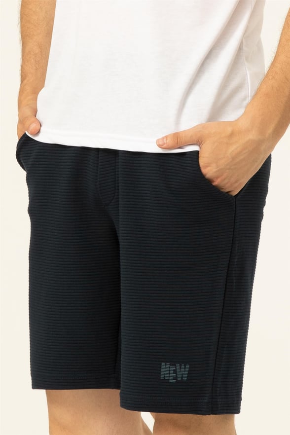 Lacivert Slim Armürlü   Örme Şort