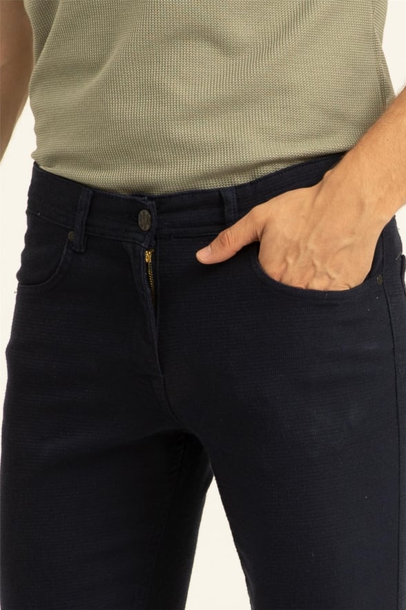 Lacivert Slim Armürlü   Pantolon