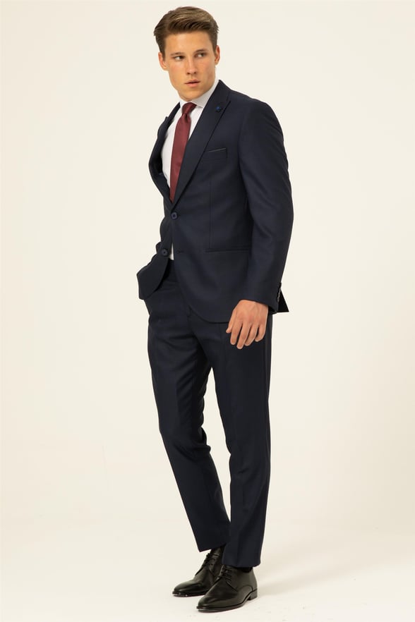Lacivert Slim Armürlü Sivri Yaka 6 Drop                                                       Takım Elbise