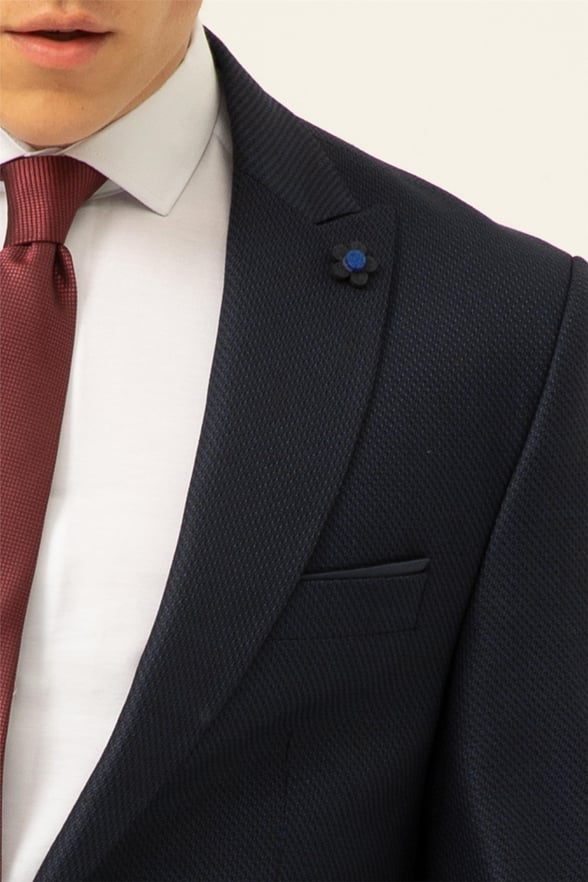 Lacivert Slim Armürlü Sivri Yaka 6 Drop                                                       Takım Elbise