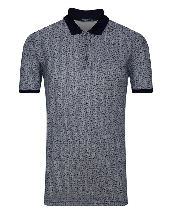 Lacivert Slim Baskılı Polo Yaka  Tişört