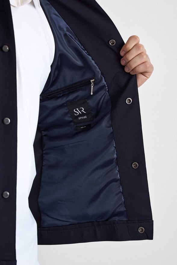 Lacivert Slim Bebe Yaka Düz Yan Cepli Çıtçıtlı Dolgusuz Standart Mont