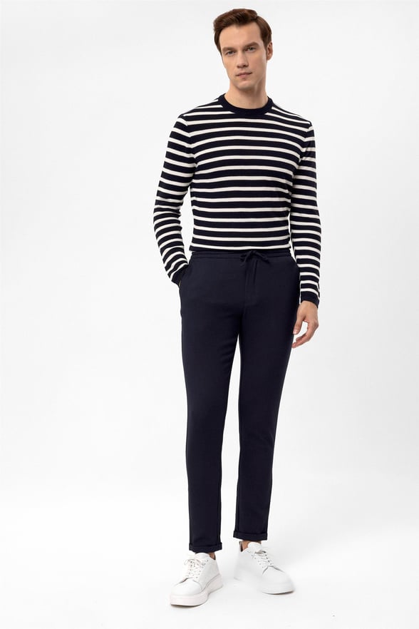 Lacivert Slim Desenli   Jogger Pantolon