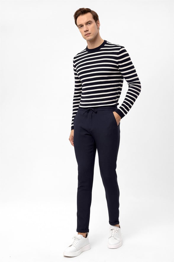 Lacivert Slim Desenli   Jogger Pantolon