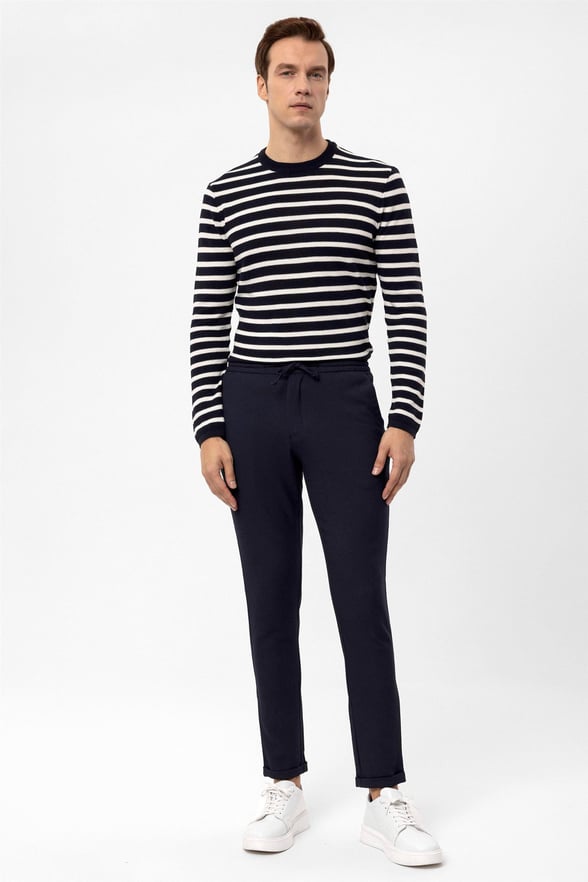 Lacivert Slim Desenli   Jogger Pantolon