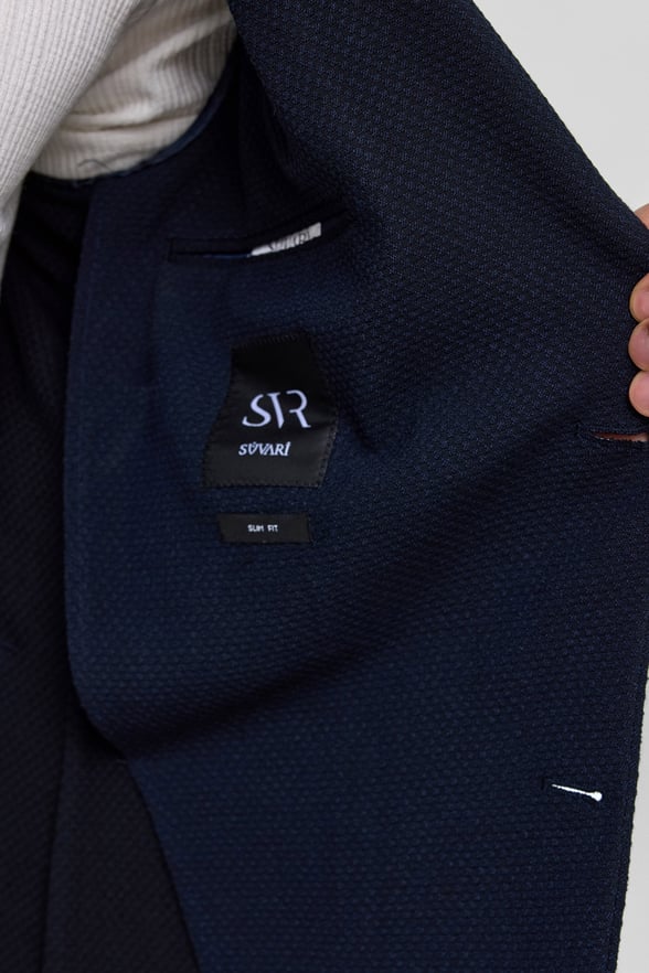 Lacivert Slim Desenli Sivri Yaka 6 Drop Ceket