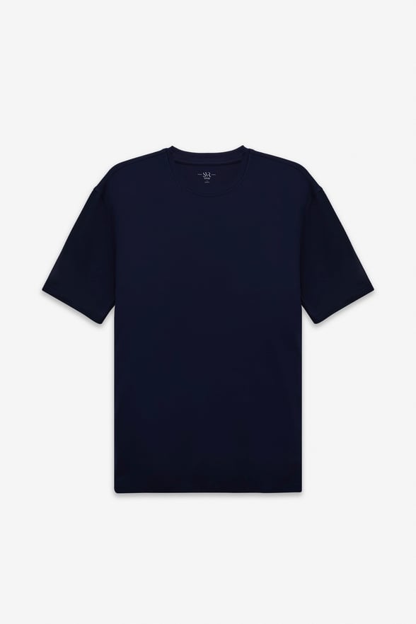 Lacivert Slim Düz Baskısız Düz Bisiklet Yaka Standart Tişört
