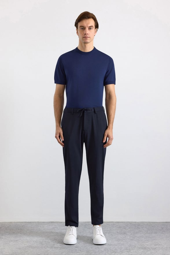 Lacivert Slim Düz Jogger Pantolon