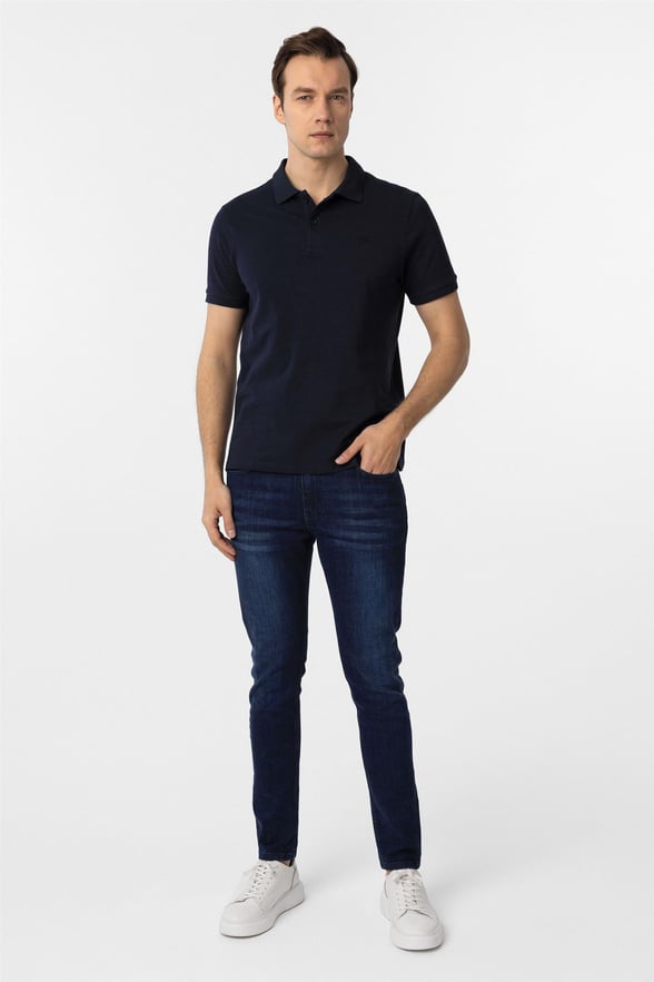Lacivert Slim Düz Polo Yaka Tişört