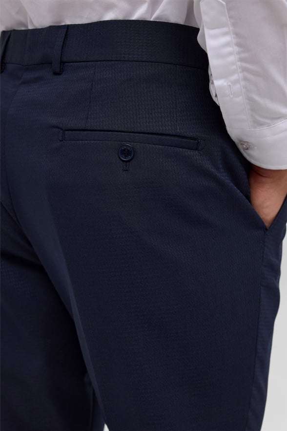 Lacivert Slim Fit Armürlü Kumaş Pantolon