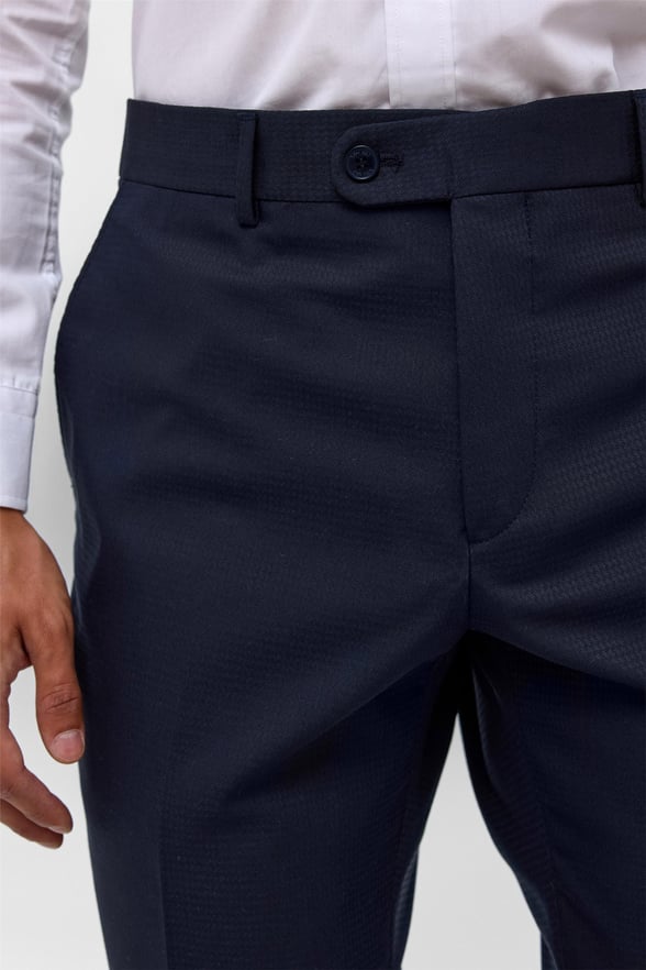 Lacivert Slim Fit Armürlü Kumaş Pantolon