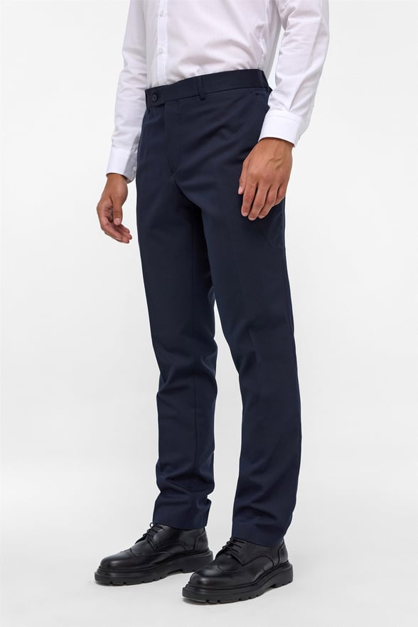 Lacivert Slim Fit Armürlü Kumaş Pantolon