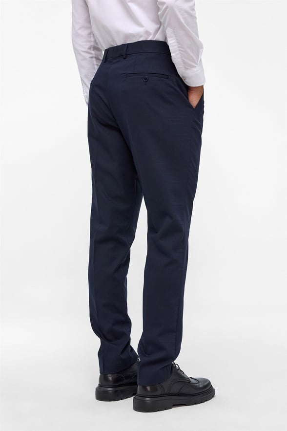 Lacivert Slim Fit Armürlü Kumaş Pantolon