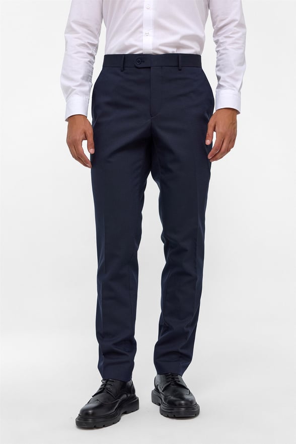 Lacivert Slim Fit Armürlü Kumaş Pantolon