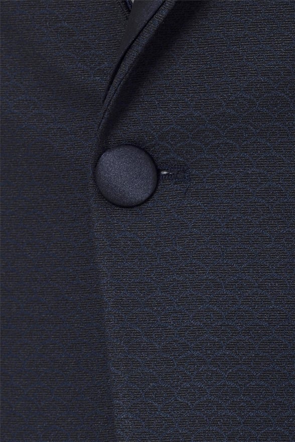 Lacivert Slim Fit Armürlü Mono Yaka 6 Drop Smokin & Damatlık