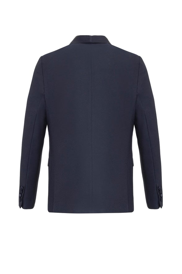 Lacivert Slim Fit Armürlü Mono Yaka 6 Drop Smokin & Damatlık