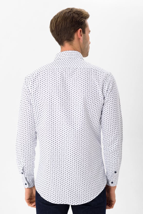 Lacivert Slim Fit Baskılı Düğmeli Yaka Gömlek