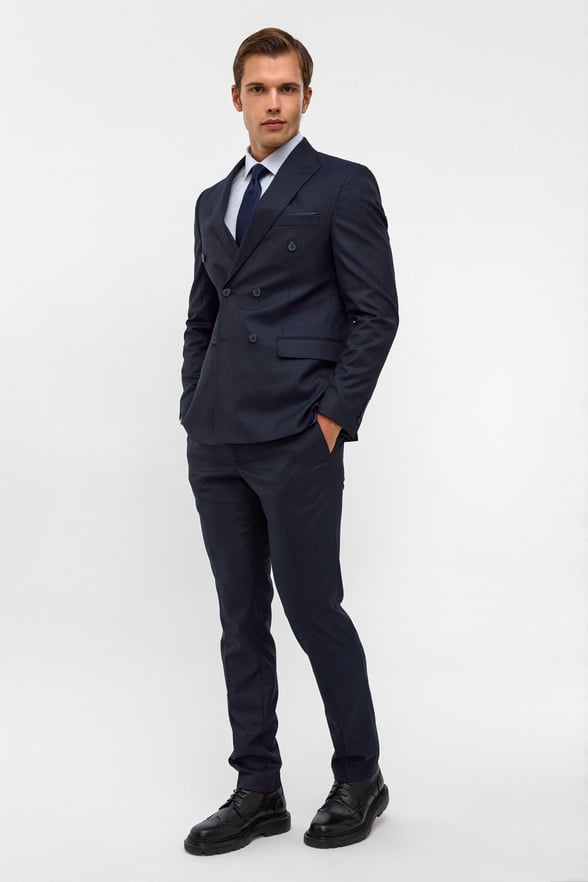 Lacivert Slim Fit Desenli Sivri Yaka 6 Drop Klasik Takım Elbise