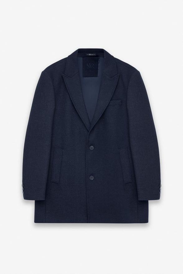 Lacivert Slim Hakim Yaka Düz Yan Cepli Düğmeli Dolgusuz Standart Kaban