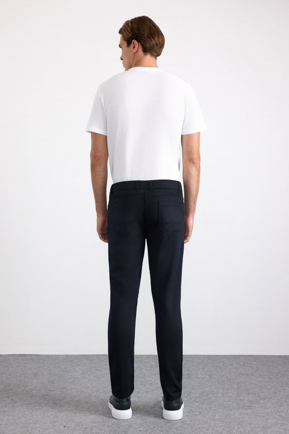 Lacivert Slim Karışık Desen Armürlü Normal Bel Casual Pantolon