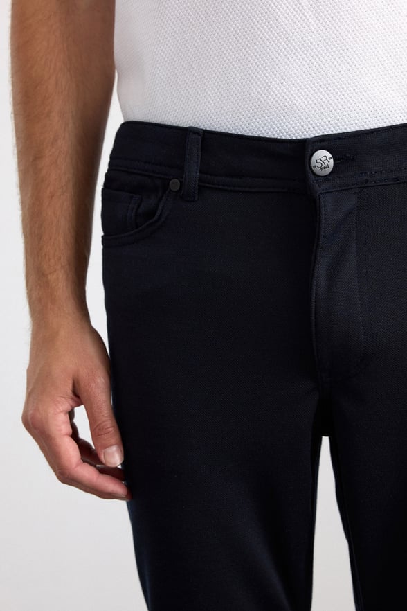 Lacivert Slim Karışık Desen Armürlü Normal Bel Casual Pantolon