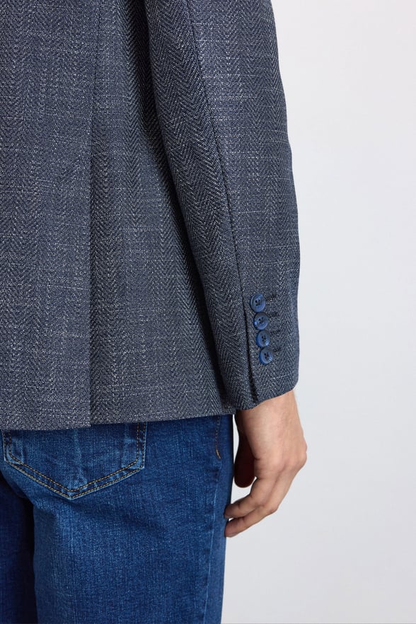 Lacivert Slim Mono Yaka Düz Pike Torba Cep Yıkamalı 6 Drop Klasik Ceket