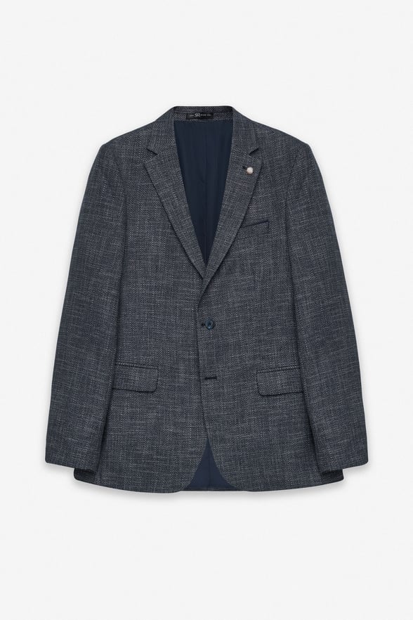 Lacivert Slim Mono Yaka Düz Pike Torba Cep Yıkamalı 6 Drop Klasik Ceket