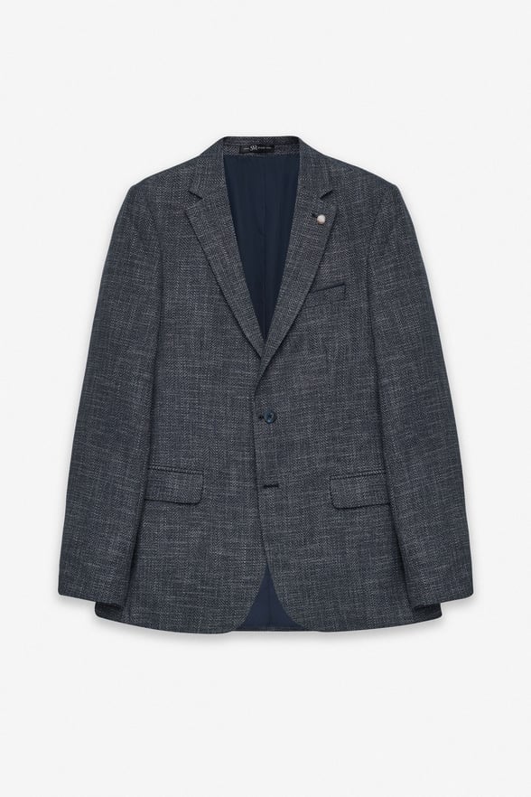 Lacivert Slim Mono Yaka Düz Pike Torba Cep Yıkamalı 6 Drop Klasik Ceket