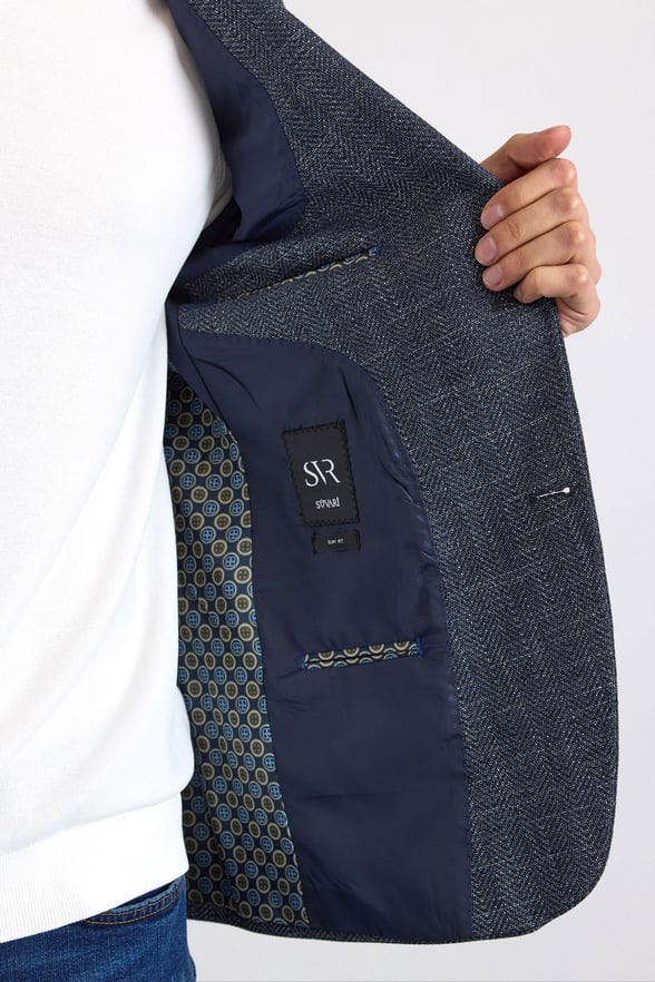 Lacivert Slim Mono Yaka Düz Pike Torba Cep Yıkamalı 6 Drop Klasik Ceket