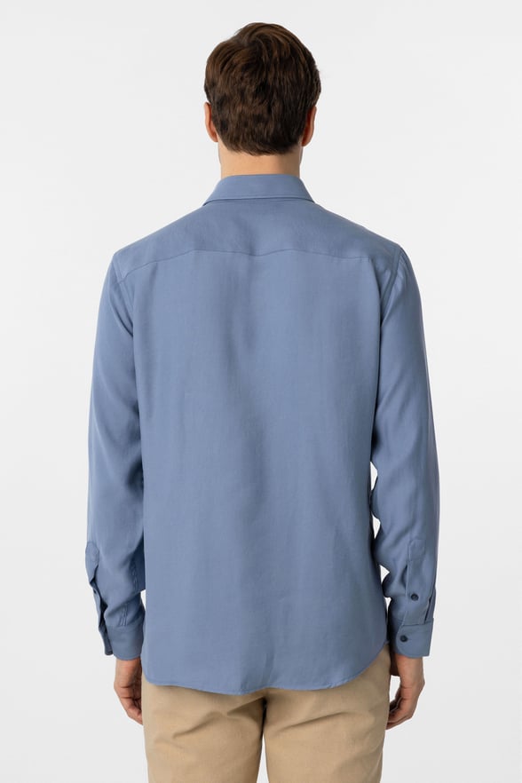 Mavi Slim Fit Düz Klasik Yaka Gömlek
