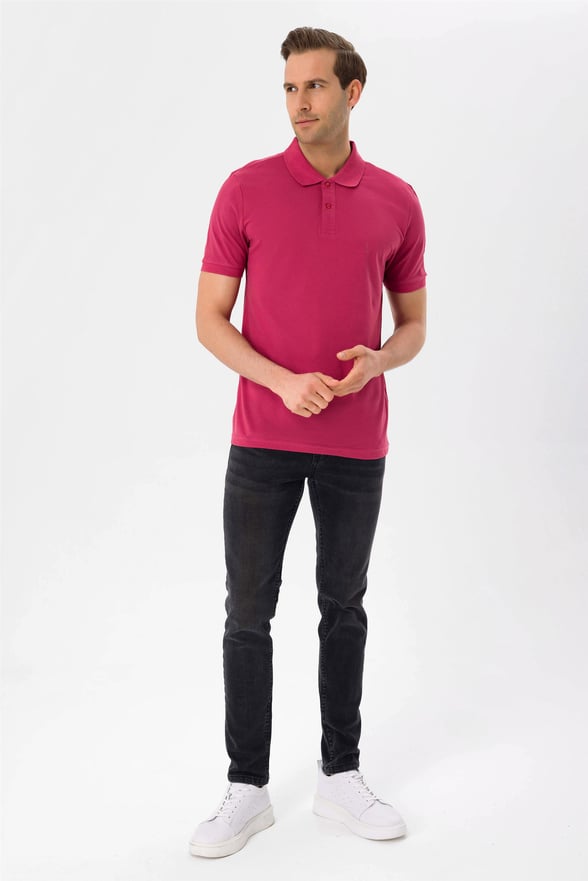 Pembe Slim Armürlü Polo Yaka  Tişört