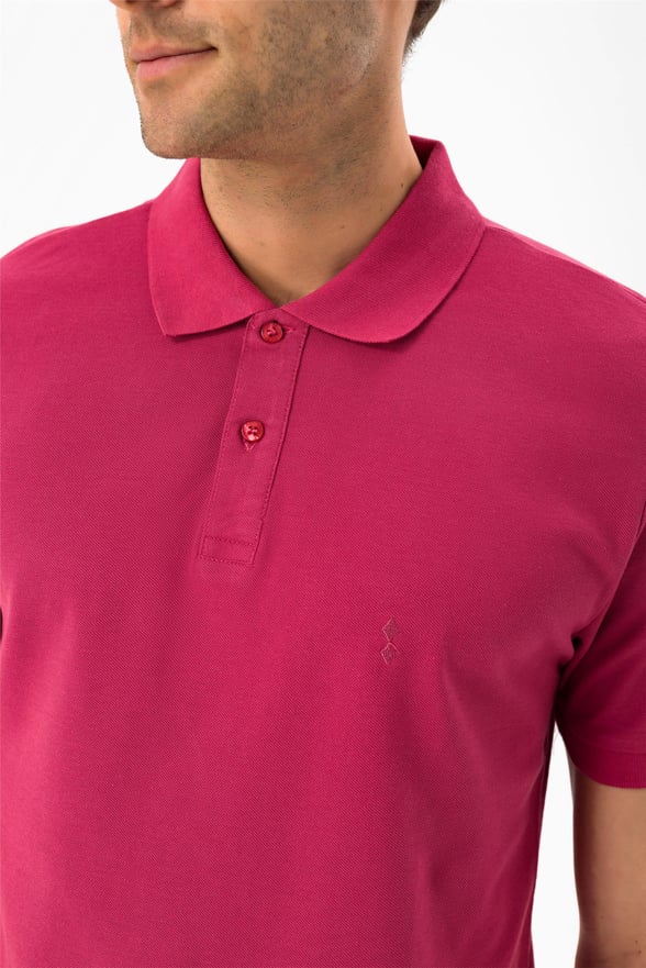 Pembe Slim Armürlü Polo Yaka  Tişört