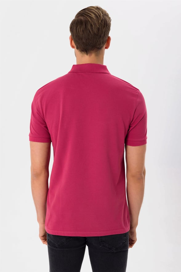 Pembe Slim Armürlü Polo Yaka  Tişört