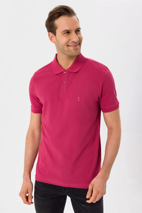 Pembe Slim Armürlü Polo Yaka  Tişört
