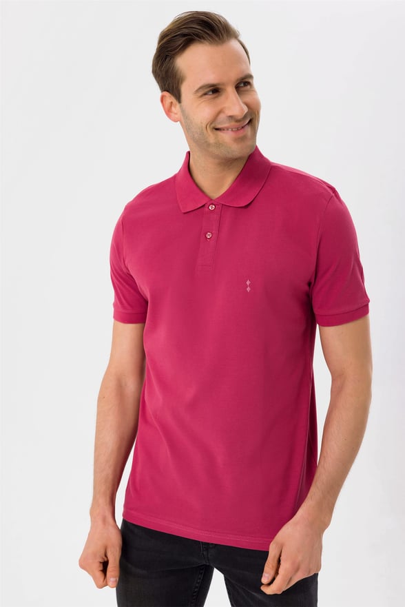 Pembe Slim Armürlü Polo Yaka  Tişört