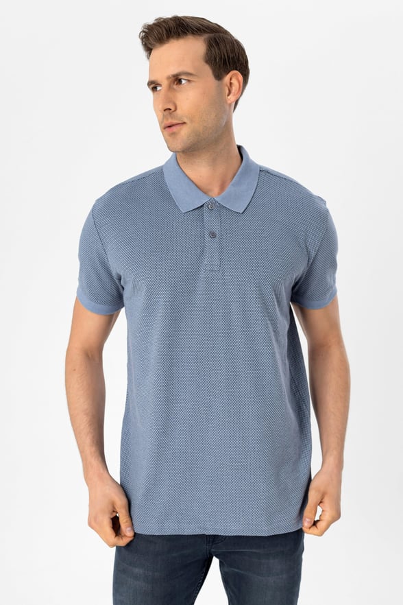 Saks Mavi Regular Armürlü Polo Yaka Tişört