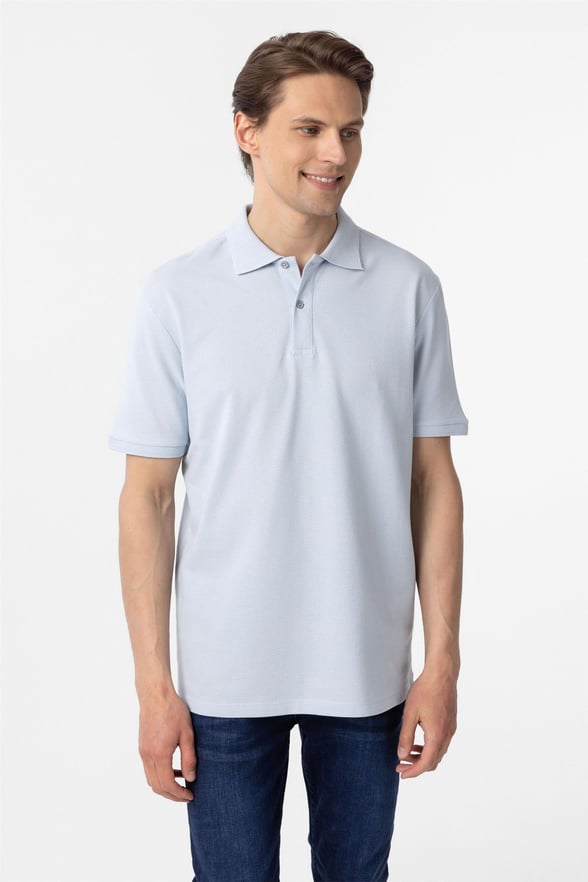 Saks Mavi Regular Armürlü Polo Yaka Tişört