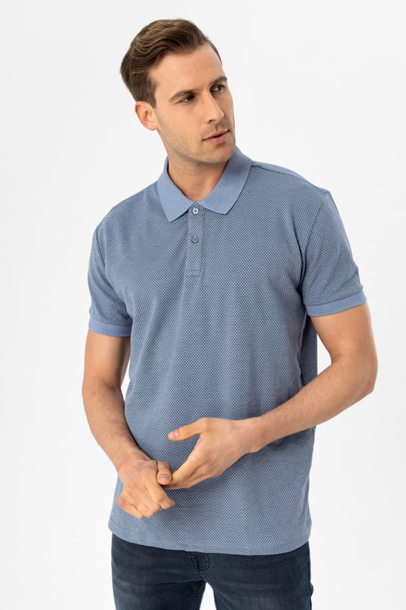 Saks Mavi Regular Armürlü Polo Yaka Tişört