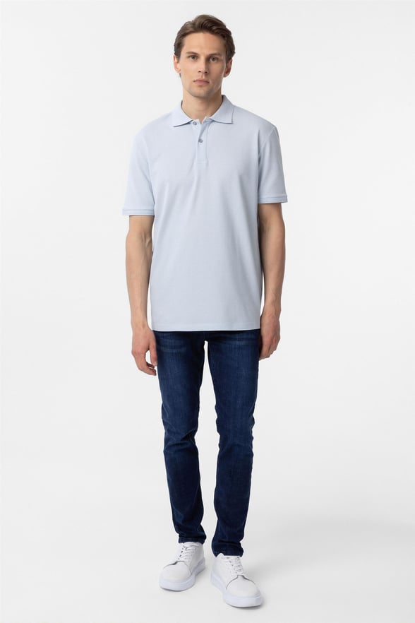 Saks Mavi Regular Armürlü Polo Yaka Tişört