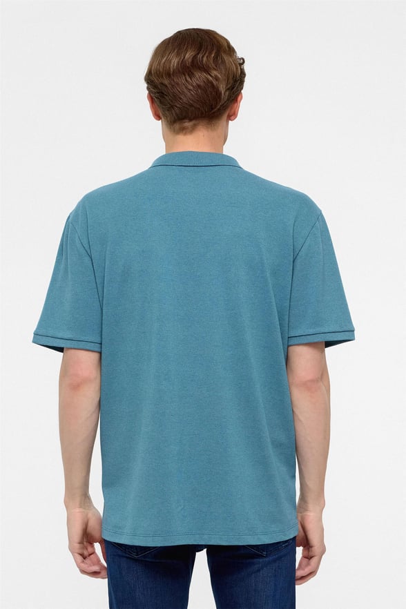 Saks Mavi Regular Armürlü Polo Yaka Tişört