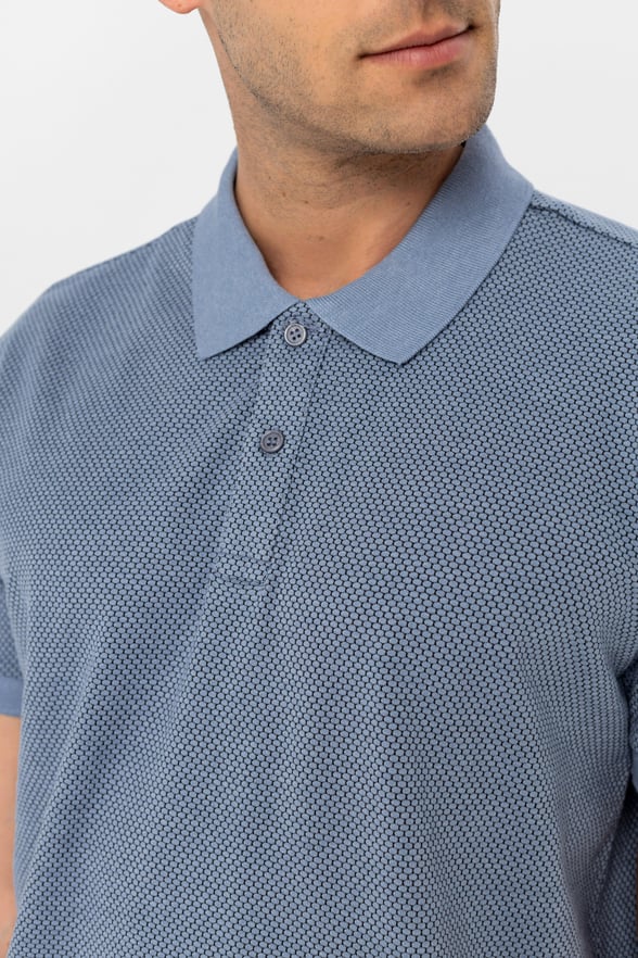 Saks Mavi Regular Armürlü Polo Yaka Tişört