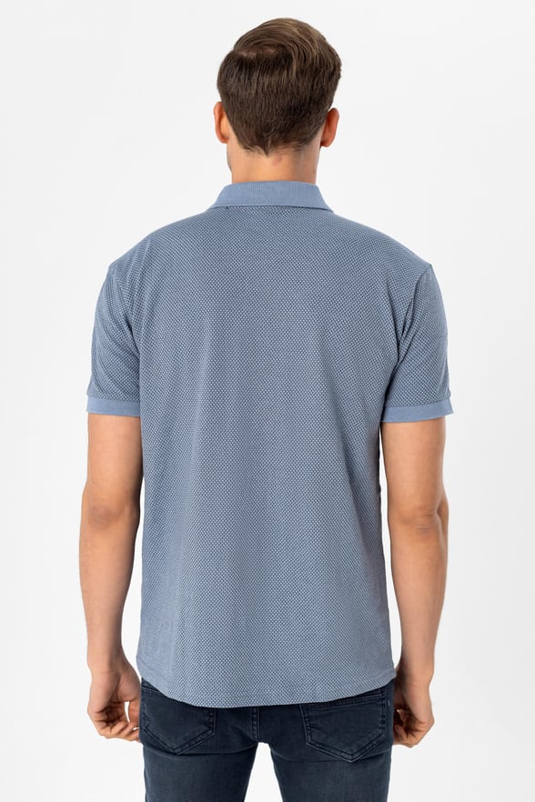 Saks Mavi Regular Armürlü Polo Yaka Tişört