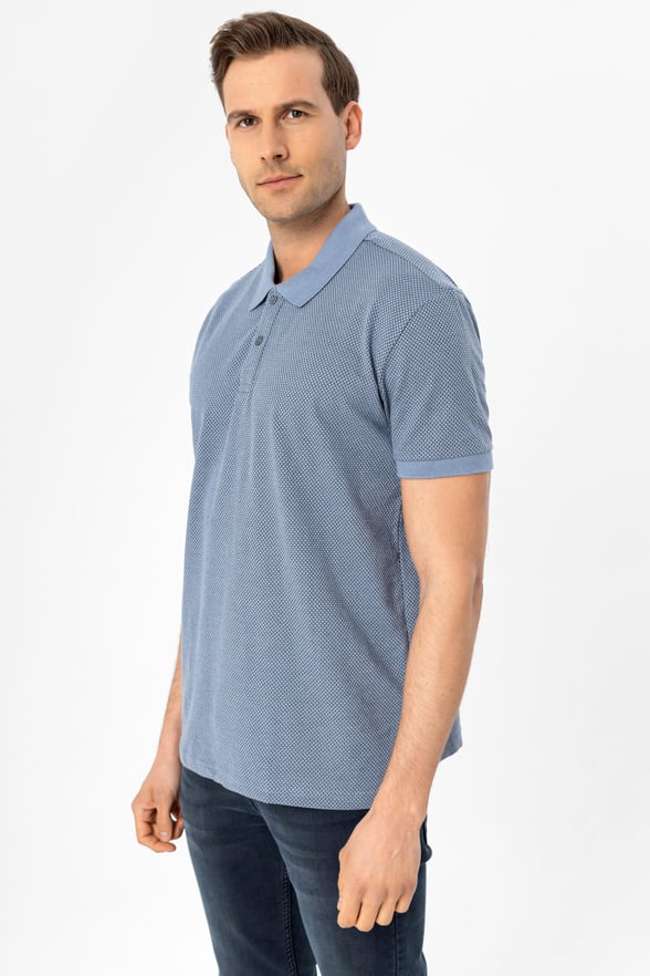 Saks Mavi Regular Armürlü Polo Yaka Tişört