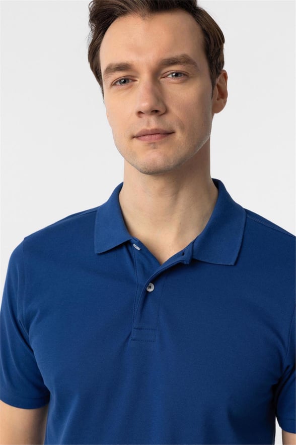 Saks Mavi Regular Armürlü Polo Yaka Tişört
