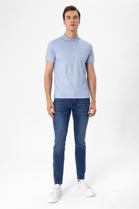 Saks Mavi Regular Armürlü Polo Yaka  Tişört