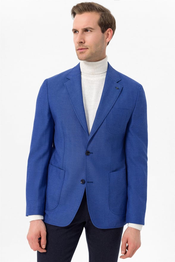 Saks Mavi Slim Armürlü Mono Yaka 6 Drop                                                       Ceket