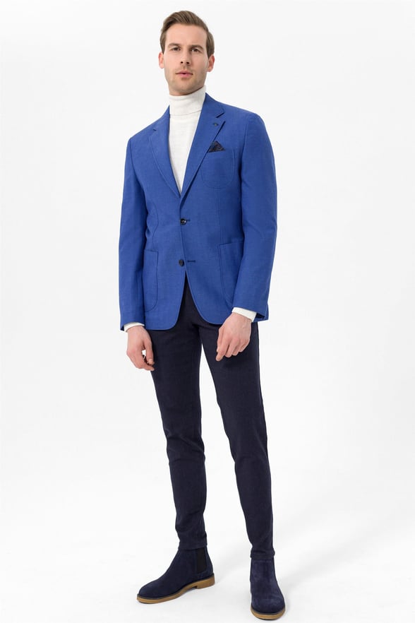 Saks Mavi Slim Armürlü Mono Yaka 6 Drop                                                       Ceket