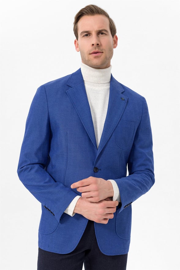 Saks Mavi Slim Armürlü Mono Yaka 6 Drop                                                       Ceket