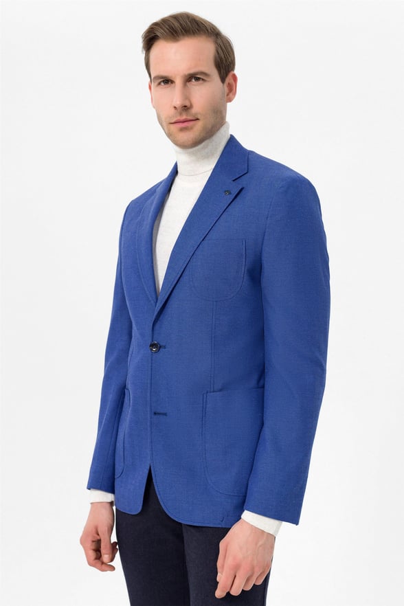 Saks Mavi Slim Armürlü Mono Yaka 6 Drop                                                       Ceket