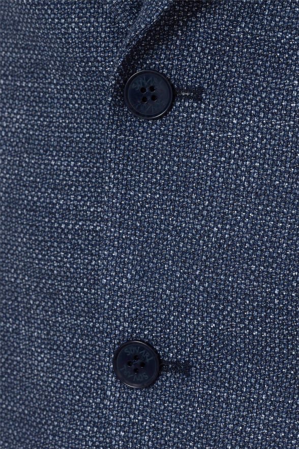 Saks Mavi Slim Armürlü Sivri Yaka 6 Drop Yelekli Takım Elbise